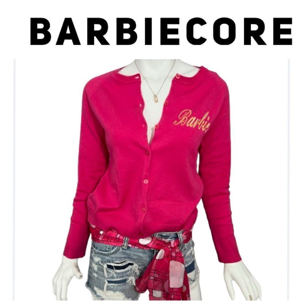 Carolyn Taylor Hot Pink Barbiecore Cardigan Sweater - S‎